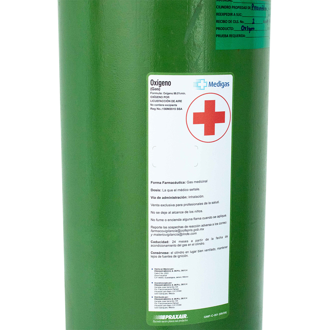 Tanque de Oxígeno Medicinal 9,500 Litros (9.5 m³) - Linde Praxair - Equipo Completo con Regulador, Cánula y Humedecedor | Alto Flujo Recargable